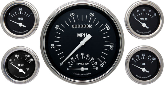 Classic Instruments CIHR65SLF Hot Rod - 5 Gauge Set 4-5/8" Speedtachular & 2-1/8" Fuel, Oil, Temp, Volts