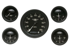 Classic Instruments CIMA00BLF Moal Bomber - 5 Gauge Set 3-3/8" Speedo, 2-1/18" Fuel, Oil, Temp, Volts