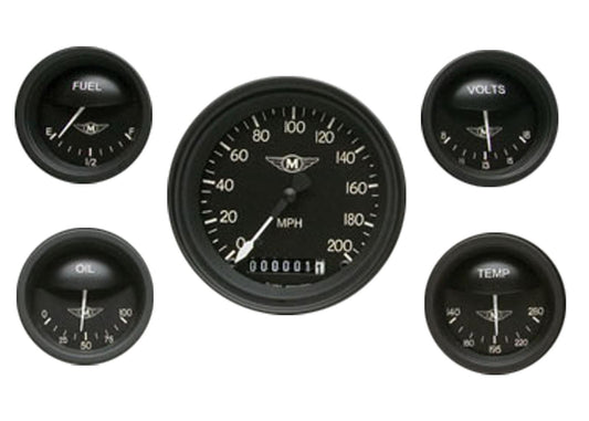 Classic Instruments CIMA00BLF Moal Bomber - 5 Gauge Set 3-3/8" Speedo, 2-1/18" Fuel, Oil, Temp, Volts