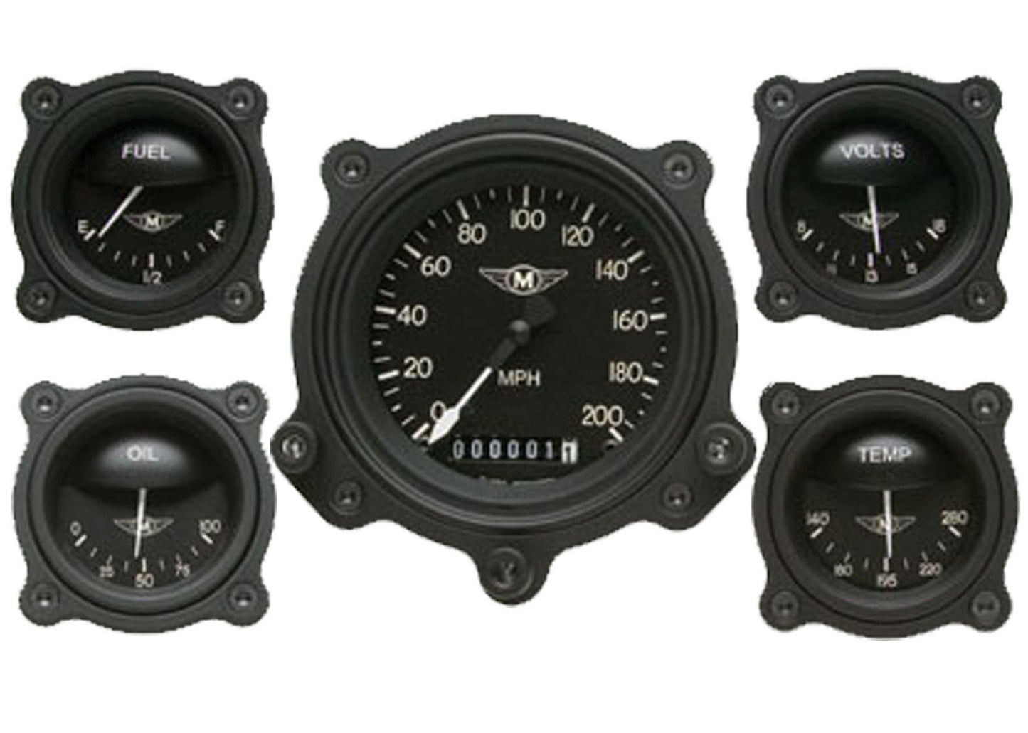 Classic Instruments CIMA00BLFBZ Moal Bomber Bezel - 5 Gauge Set 3-3/8" Speedo, 2-1/18" Fuel, Oil, Temp, Volts