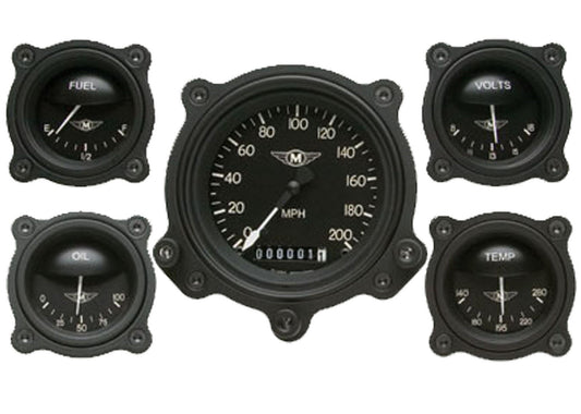 Classic Instruments CIMA00BLFBZ Moal Bomber Bezel - 5 Gauge Set 3-3/8" Speedo, 2-1/18" Fuel, Oil, Temp, Volts