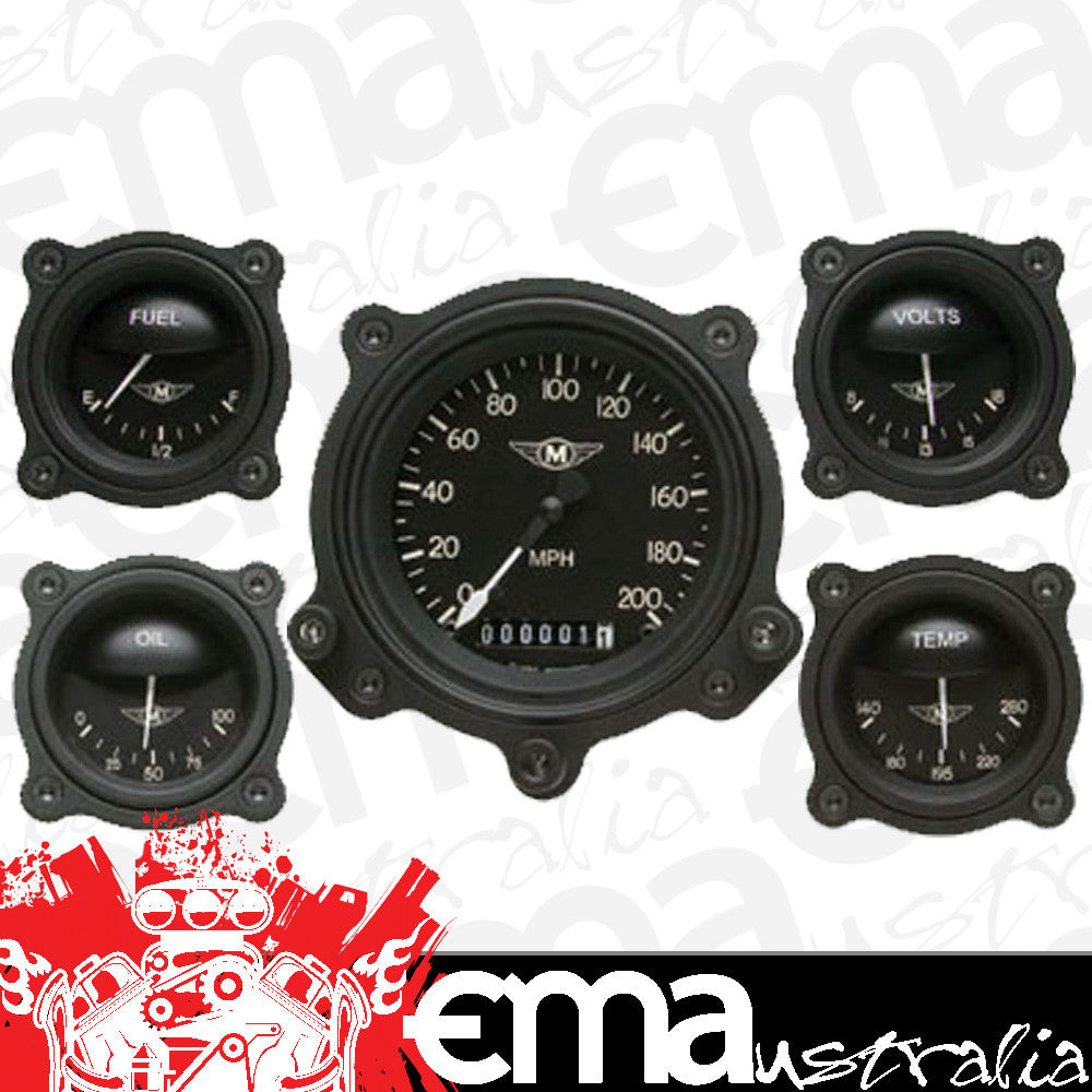 Classic Instruments CIMA00BLFBZ Moal Bomber Bezel - 5 Gauge Set 3-3/8" Speedo, 2-1/18" Fuel, Oil, Temp, Volts