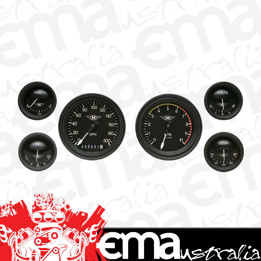 Classic Instruments CIMA01BLF Moal Bomber - 6 Gauge Set 3-3/8" Speedo & Tacho, 2-1/18" Fuel, Oil, Temp, Volts