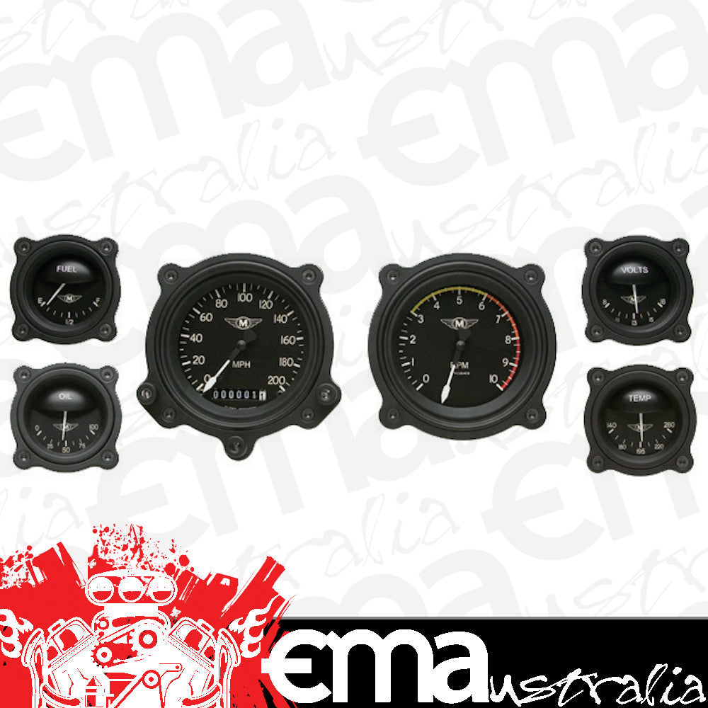 Classic Instruments CIMA01BLFBZ Moal Bomber Bezel - 6 Gauge Set 3-3/8" Speedo & Tacho, 2-1/18" Fuel, Oil, Temp, Volts