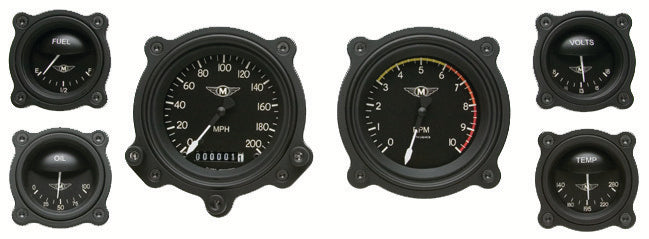 Classic Instruments CIMA01BLFBZ Moal Bomber Bezel - 6 Gauge Set 3-3/8" Speedo & Tacho, 2-1/18" Fuel, Oil, Temp, Volts