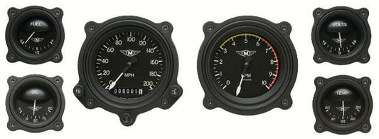 Classic Instruments CIMA01BLFBZ Moal Bomber Bezel - 6 Gauge Set 3-3/8" Speedo & Tacho, 2-1/18" Fuel, Oil, Temp, Volts