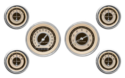 Classic Instruments CINT01SHC Nostalgia VT - 6 Gauge Set 3-3/8" Speedo & Tacho, 2-1/18" Fuel, Oil, Temp, Volts