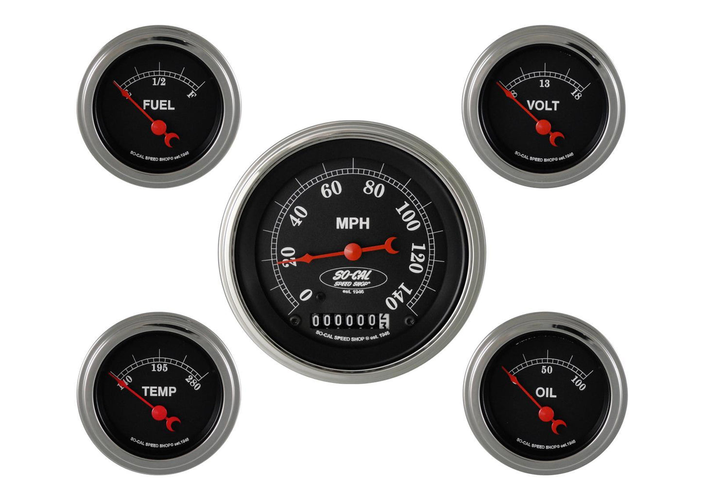 Classic Instruments CISC00SLC So-Cal - 5 Gauge Set 3-3/8" Speedo, 2-1/18" Fuel, Oil, Temp, Volts