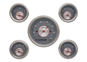 Classic Instruments | CISS00SLC | Silver - 5 Gauge Set 3-3/8" Speedo, 2-1/18" Fuel, Oil, Temp, Volts