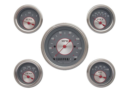 Classic Instruments CISS00SLC Silver - 5 Gauge Set 3-3/8" Speedo, 2-1/18" Fuel, Oil, Temp, Volts