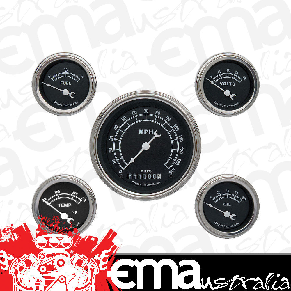 Classic Instruments | CITR00SLF | Traditional - 5 Gauge Set 3-3/8" Speedo, 2-1/18" Fuel, Oil, Temp, Volts