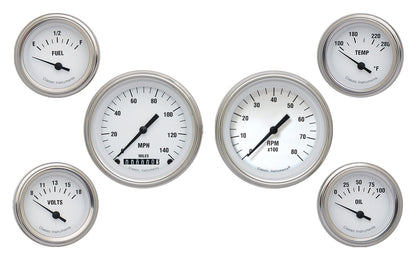 Classic Instruments CIWH01SLF White Hot - 6 Gauge Set 3-3/8" Speedo & Tacho, 2-1/18" Fuel, Oil, Temp, Volts