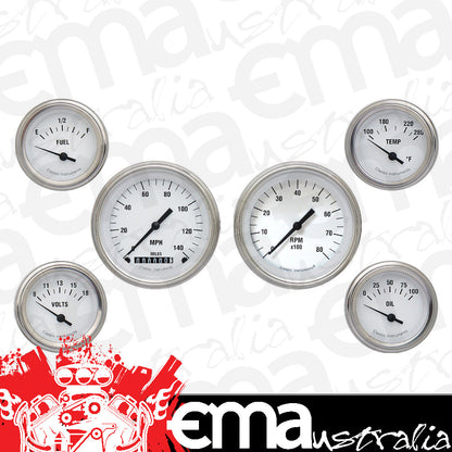 Classic Instruments CIWH01SLF White Hot - 6 Gauge Set 3-3/8" Speedo & Tacho, 2-1/18" Fuel, Oil, Temp, Volts