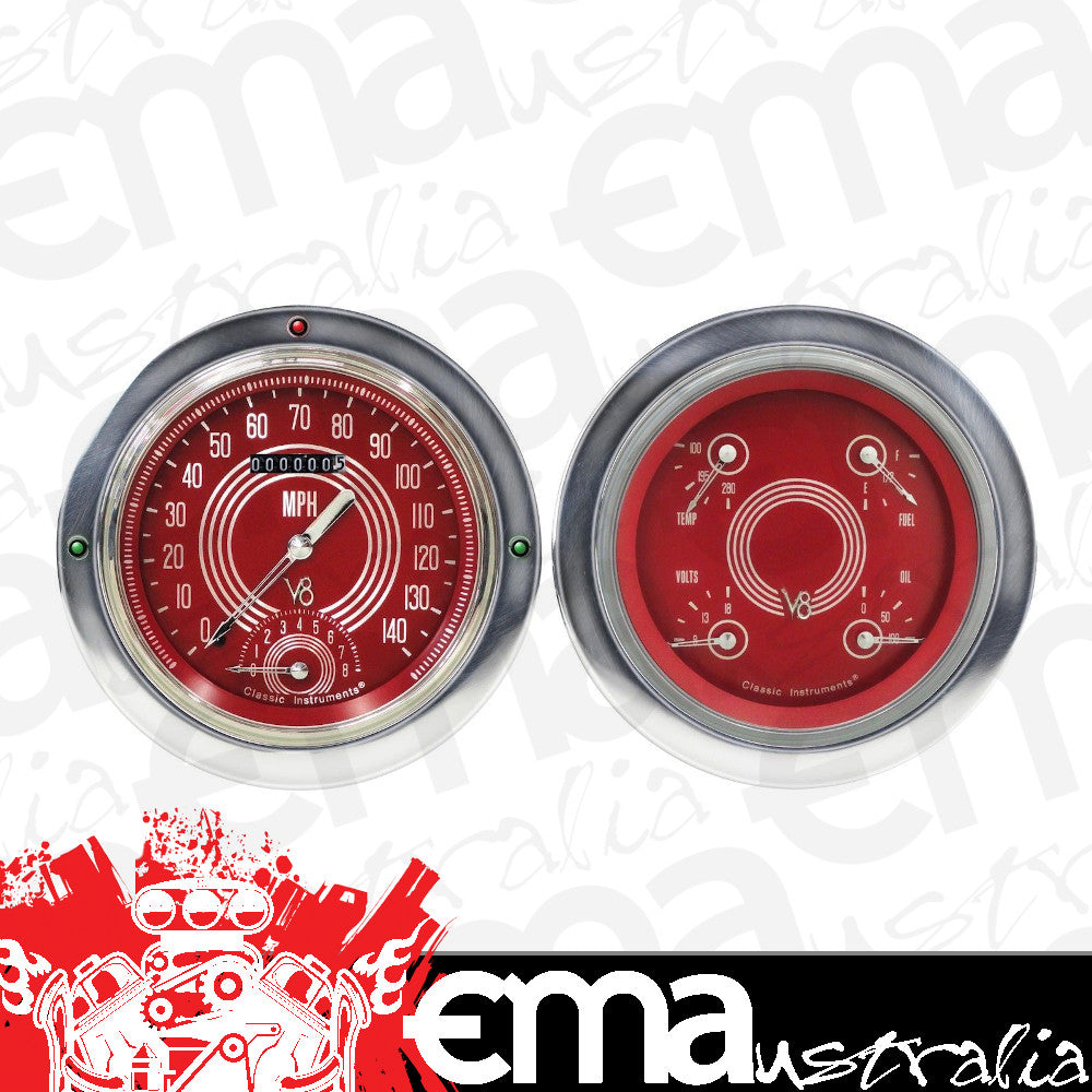 Classic Instruments CT54V8RS62 V8 Red Steelie 1954-55 Chevy Truck Gauge Package