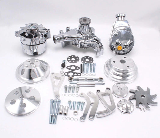 EMA-SBCKIT - SB CHEV KIT LONG W/PUMP POWER STEER PUMP ALTERNATOR + PULLEYS BRACKETS