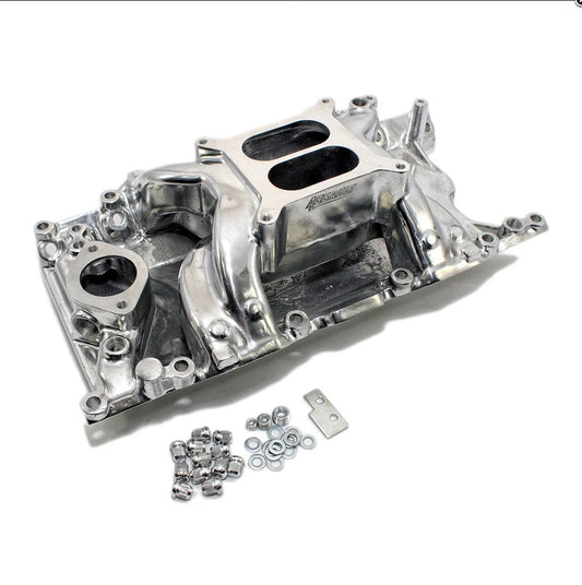 EMA-5026P CHRYSLER INTAKE MANIFOLD SMALL BLOCK 318-340-360 LA 4 BARREL DUAL PLANE POLISHED