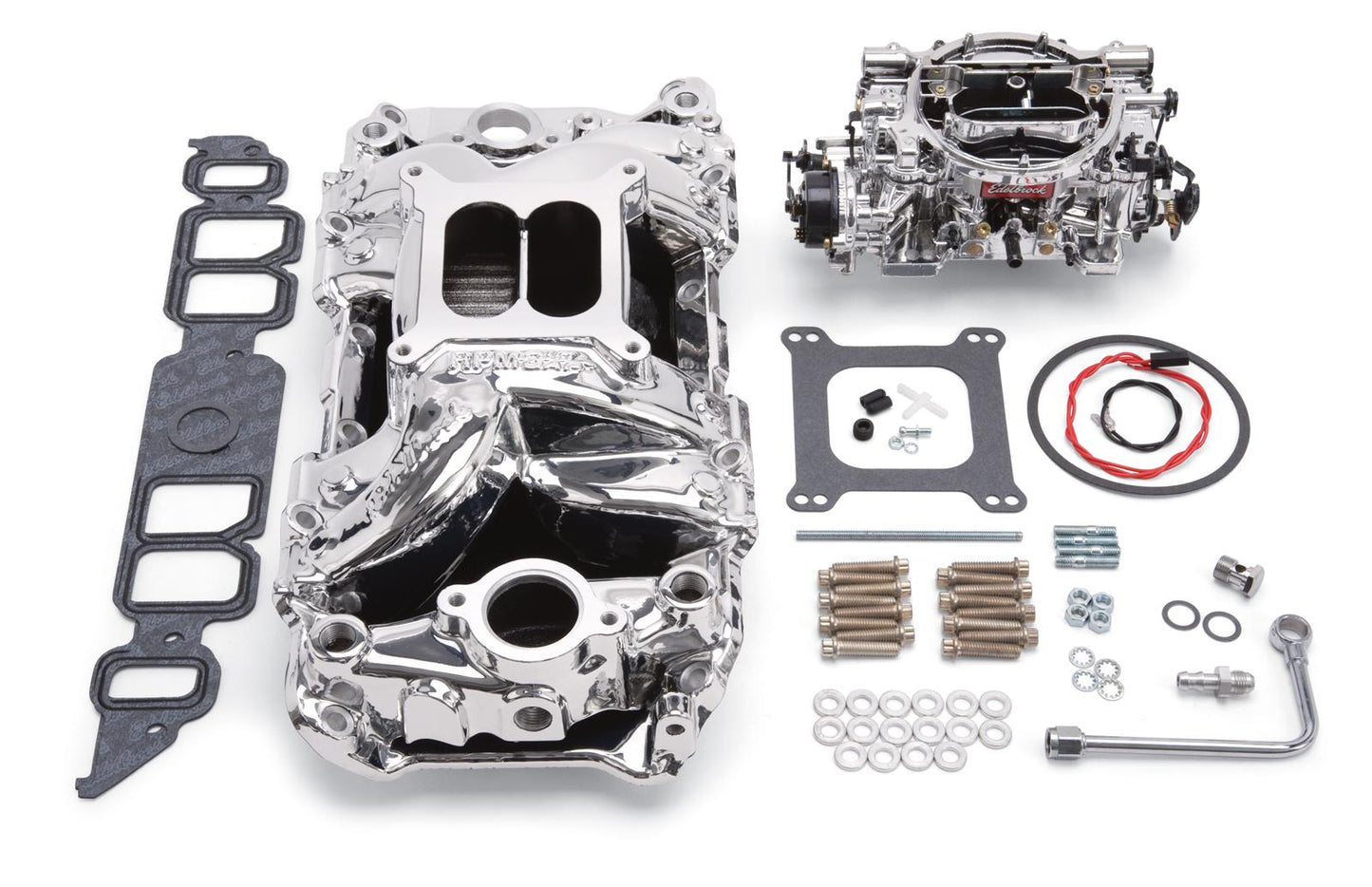 Edelbrock ED20644 Carburetor And Manifold Kit SB Chev 262-400 V8 E/Shine