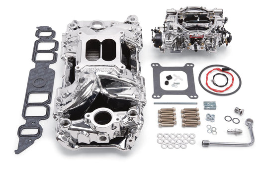 Edelbrock ED20644 Carburetor And Manifold Kit SB Chev 262-400 V8 E/Shine