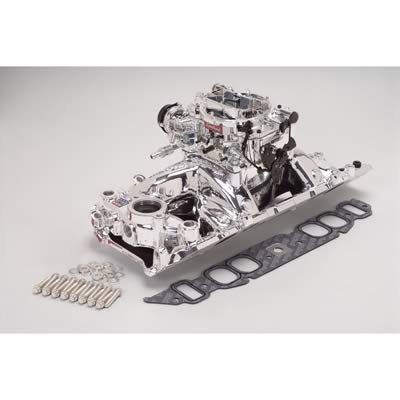 Edelbrock ED20634 Carburetor And Manifold Kit SB Chev 262-400 V8 E/Shine