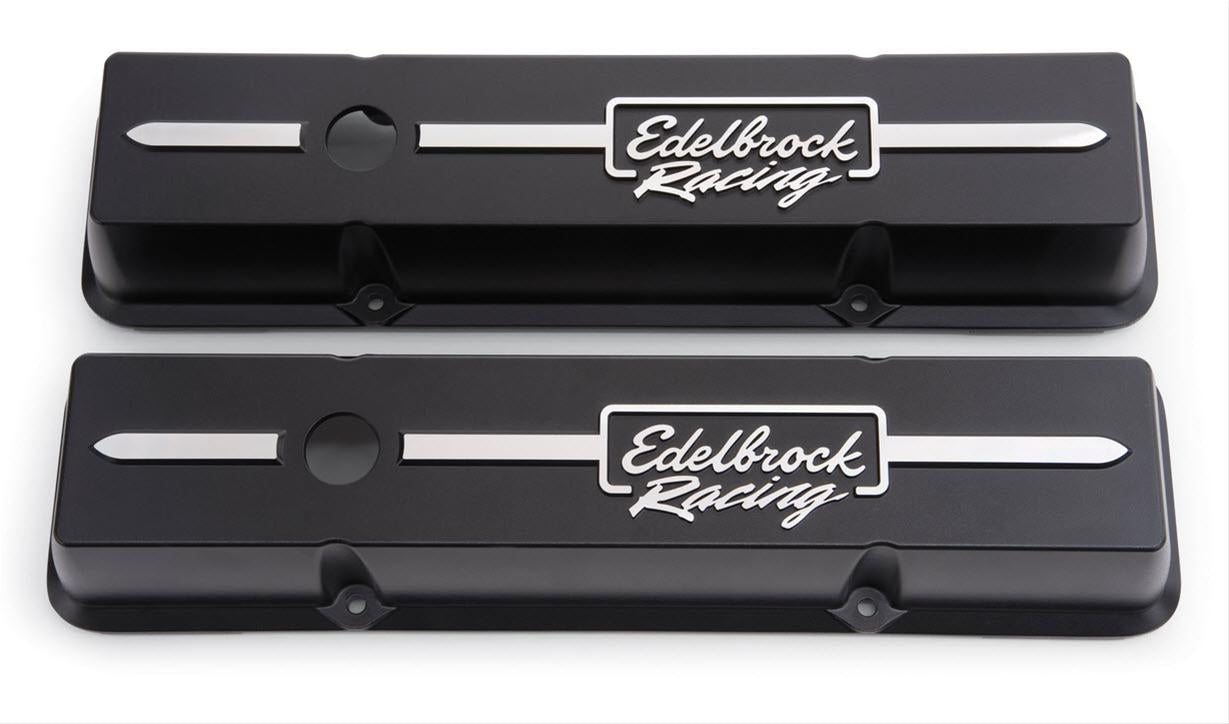 Edelbrock ED41633 Racing Ser Valves Covers Blk Low Profile Chev 262-400
