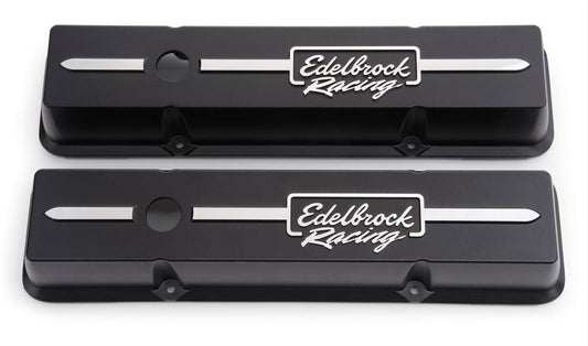 Edelbrock ED41633 Racing Ser Valves Covers Blk Low Profile Chev 262-400