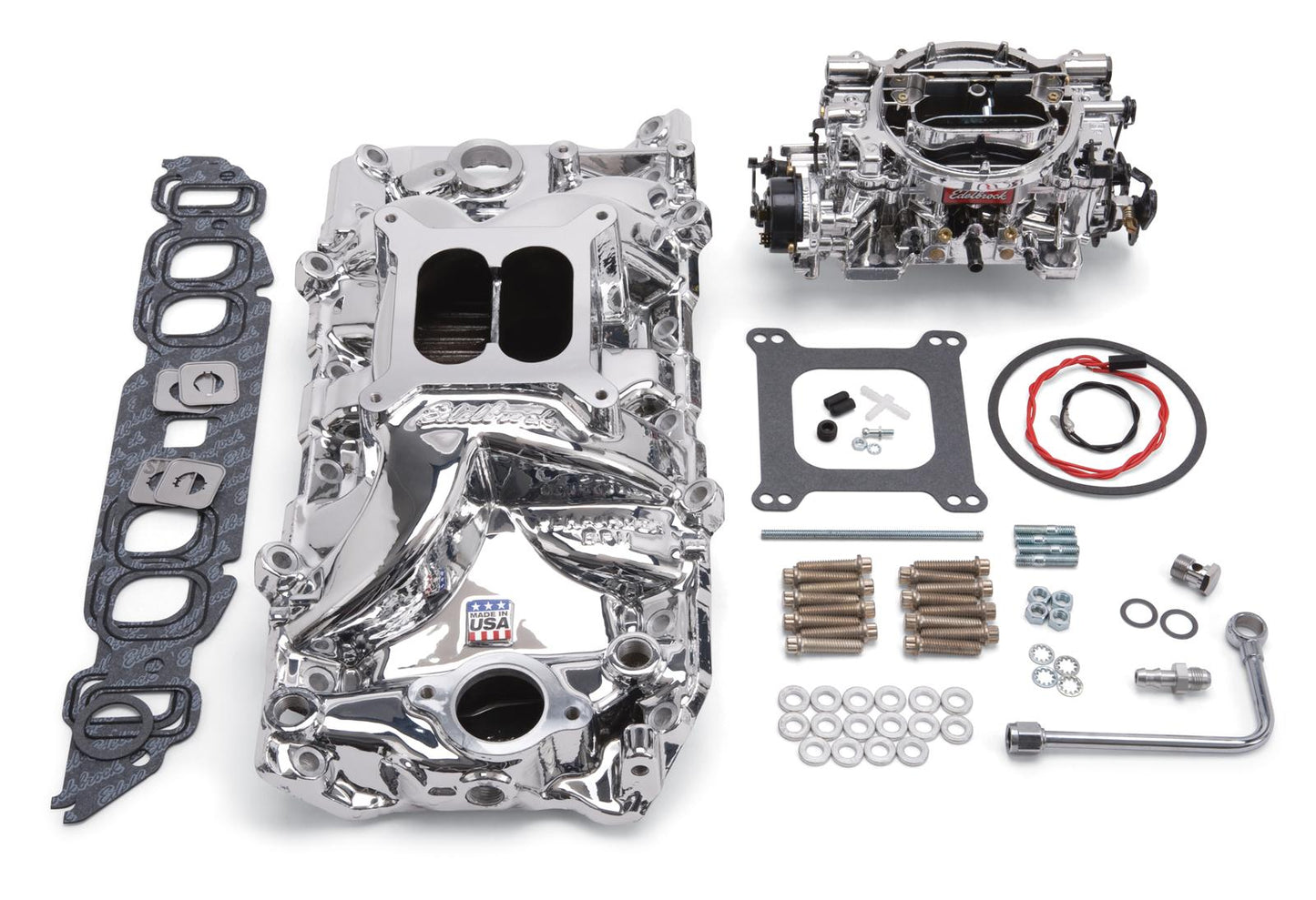 Edelbrock ED20624 Carburetor And Manifold Kit SB Chev 262-400 V8 E/Shine