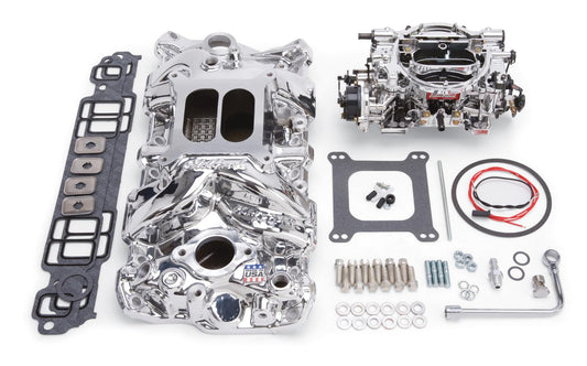 Edelbrock ED20234 Carburetor And Manifold Kit SB Chev 262-400 V8 E/Shine