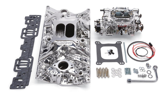 Edelbrock ED20284 Carburetor And Manifold Kit SB Chev 262-400 V8 E/Shine