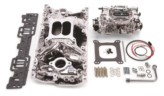 Edelbrock ED20294 Carburetor And Manifold Kit SB Chev 262-400 V8 E/Shine