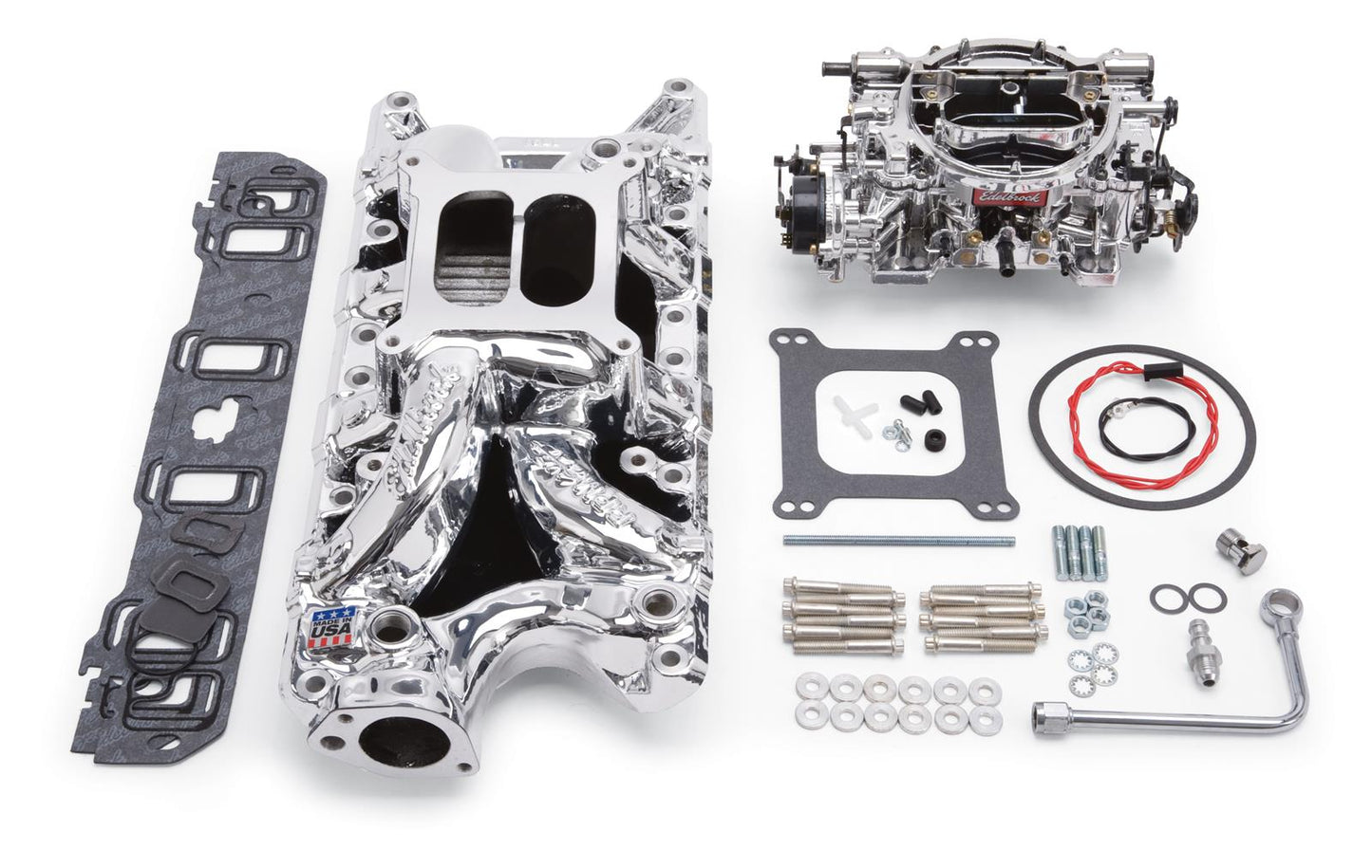 Edelbrock ED20334 Carburetor And Manifold Kit SB Chev 262-400 V8 E/Shine