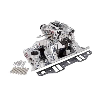 Edelbrock ED20754 Carburetor And Manifold Kit SB Chev 262-400 V8 E/Shine