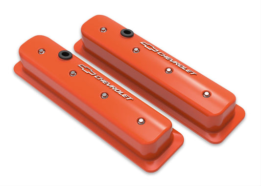 Holley HO241-293 Center Bolt Valve Cover SBC GM orange Finish