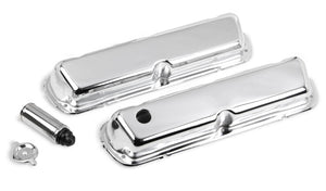 Holley HO241-81 Chrome Stamped 4-Bolt Valve Covers Ford 289-351W V8