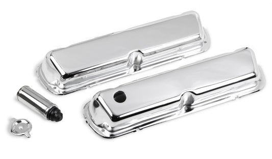 Holley | HO241-81 | Chrome Stamped 4-Bolt Valve Covers Ford 289-351W V8