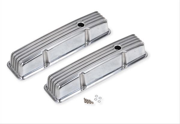 Mr Gasket MG6855G Cast Alum Valve Covers Finned Polished Chev SB 283-350 W/Hole