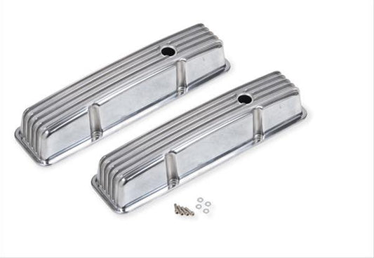 Mr Gasket MG6855G Cast Alum Valve Covers Finned Polished Chev SB 283-350 W/Hole