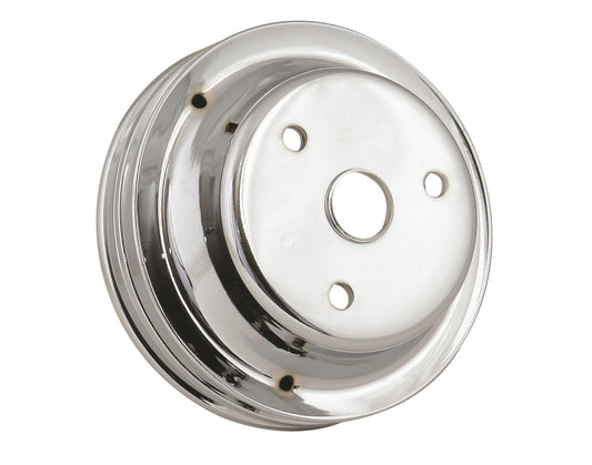 Mr Gasket MG4977 Chrome Crank Pulley-Double Groove Chev Sb -Long Water Pump