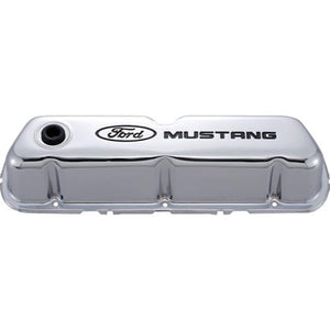 Ford Racing FMS-302-100 Ford Mustang' Stamped Steel Valve Covers Chrome Black Recessed Emblems.