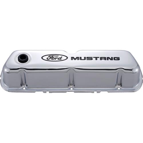 Ford Racing FMS-302-100 Ford Mustang' Stamped Steel Valve Covers Chrome Black Recessed Emblems.