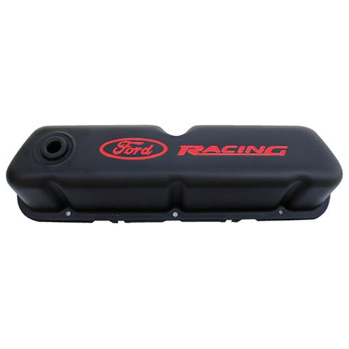 Ford Racing FMS-302-072 Ford Racing' Stamped Steel Valve Covers Black Crinkle Red Recessed Emblems.