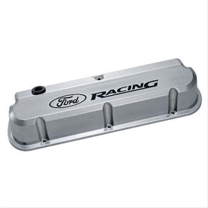Ford Racing FMS-302-138 Ford Racing' Die-Cast Valve Covers Slant-Edge Polished Recessed Black Emblems.