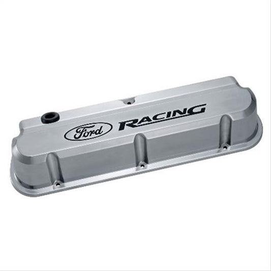 Ford Racing FMS-302-138 Ford Racing' Die-Cast Valve Covers Slant-Edge Polished Recessed Black Emblems.