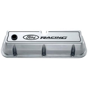 Ford Racing FMS-302-001 Ford Racing' Die-Cast Alum Valve Covers Polished Black Recessed Emblems (M-6582-E302).