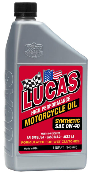 Lucas Oils LUS-10718 Synthetic SAE 0W-40 Motorcycle Oil 1 Quart