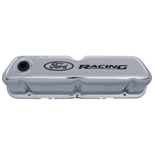 Ford Racing FMS-302-071 Ford Racing' Stamped Steel Valve Covers Chrome Black Recessed Emblems.
