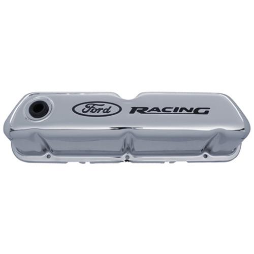 Ford Racing FMS-302-071 Ford Racing' Stamped Steel Valve Covers Chrome Black Recessed Emblems.