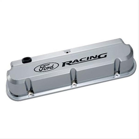 Ford Racing FMS-302-139 Ford Racing' Die-Cast Valve Covers Slant-Edge Chrome Recessed Black Emblems.