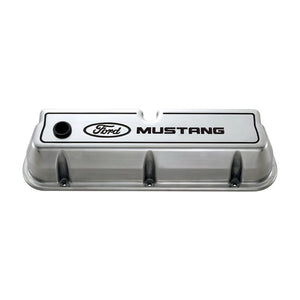 Ford Racing FMS-302-030 Ford Mustang' Die-Cast Alum Valve Covers Polished Black Recessed Emblems.