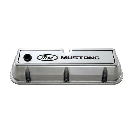 Ford Racing FMS-302-030 Ford Mustang' Die-Cast Alum Valve Covers Polished Black Recessed Emblems.