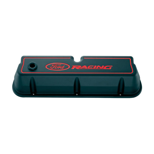 Ford Racing FMS-302-003 Ford Racing' Die-Cast Alum Valve Covers Black Crinkle Red Recessed Emblems (M-6582-L302).